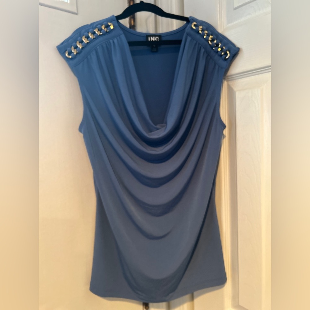 Elegant Blue Draped Women's Top